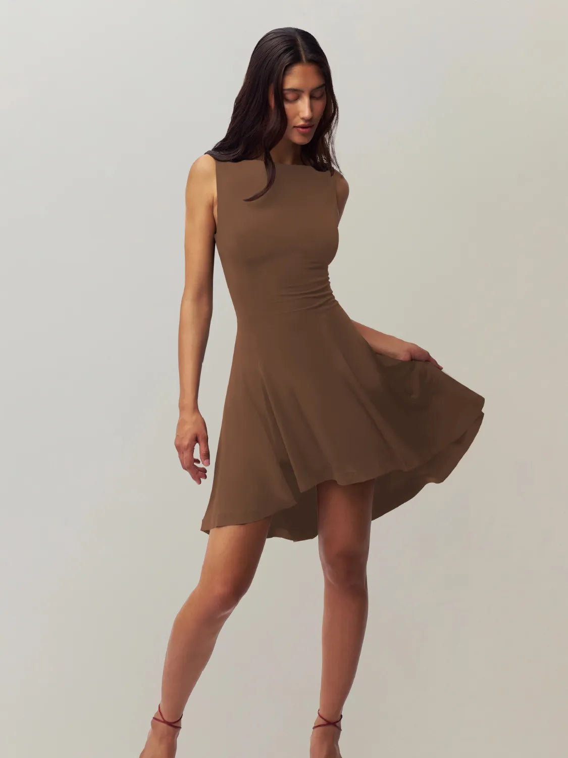 High-Low Round Neck Sleeveless Dress.
