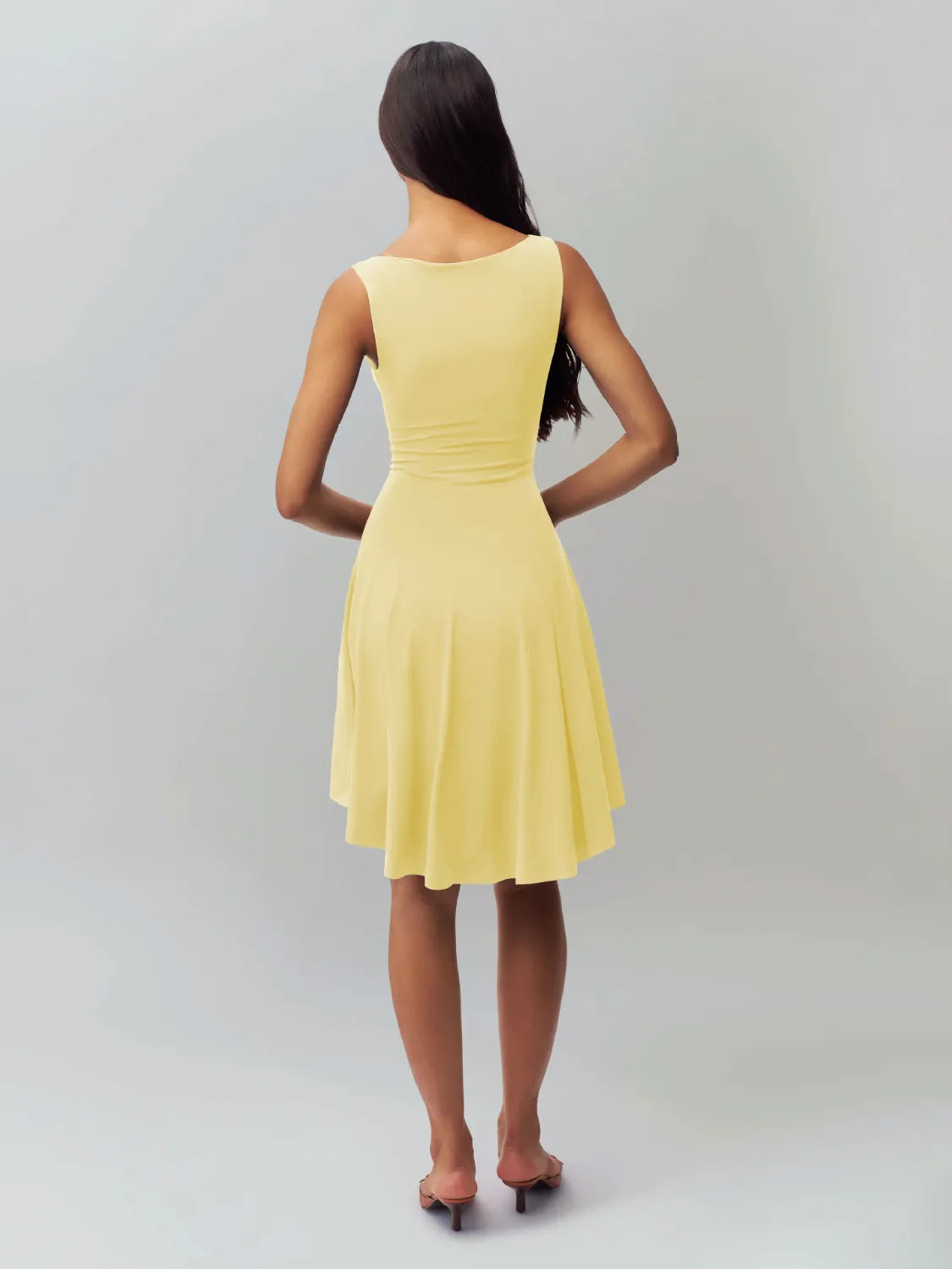 High-Low Round Neck Sleeveless Dress.