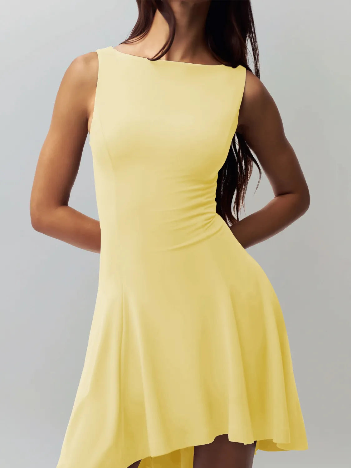 High-Low Round Neck Sleeveless Dress.