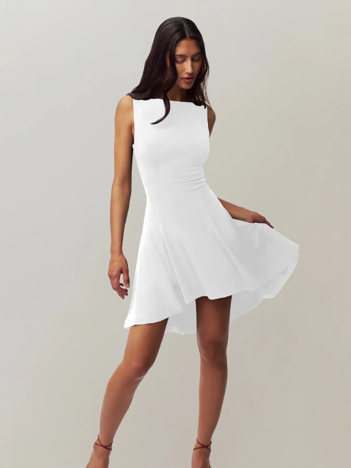 High-Low Round Neck Sleeveless Dress.