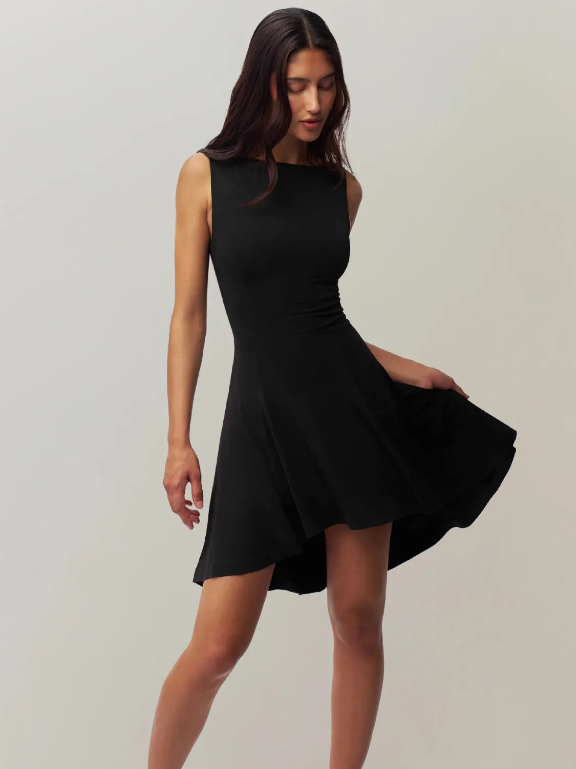 High-Low Round Neck Sleeveless Dress.