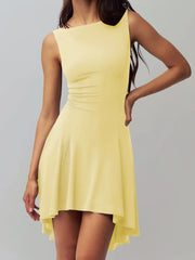 High-Low Round Neck Sleeveless Dress.