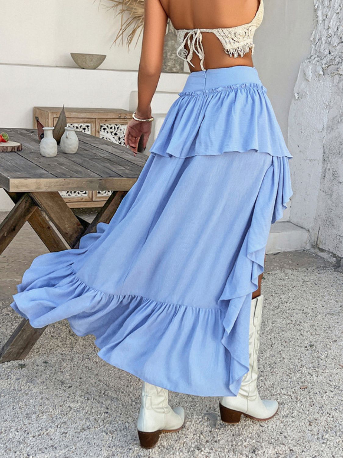 Devine High-Low Ruched Layered Skirt.
