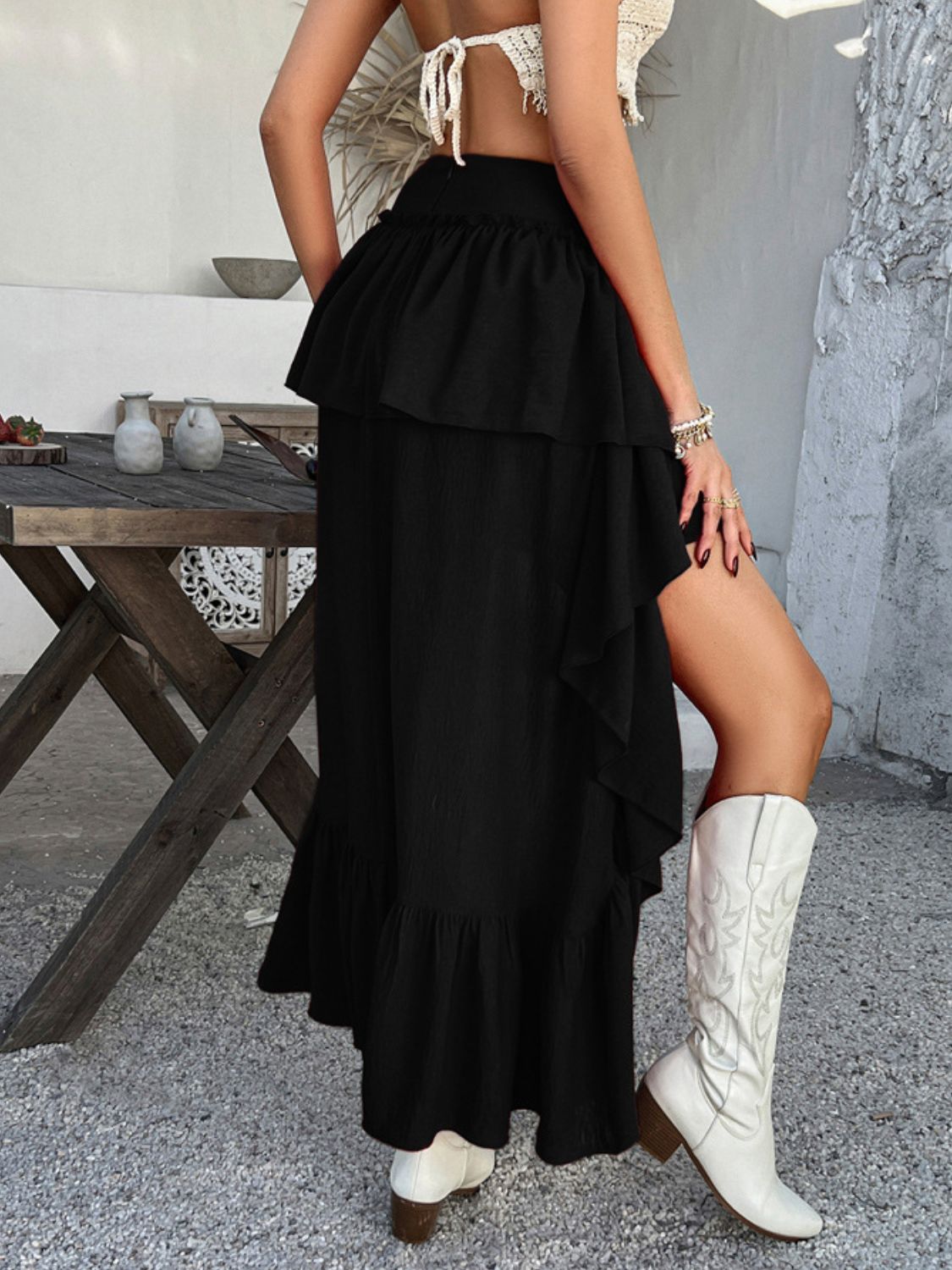 Devine High-Low Ruched Layered Skirt.