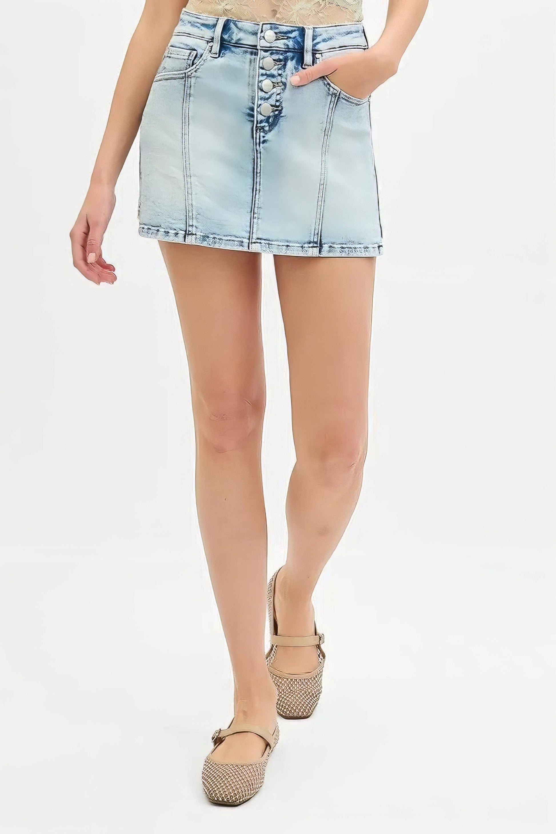 Plus size high rise button-down skorts with pockets.