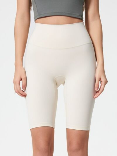 High rise wide waistband active shorts.