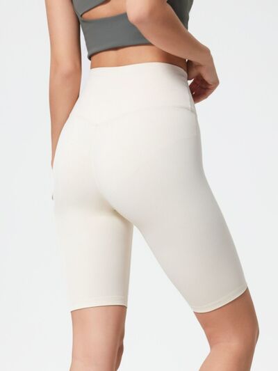 High rise wide waistband active shorts.