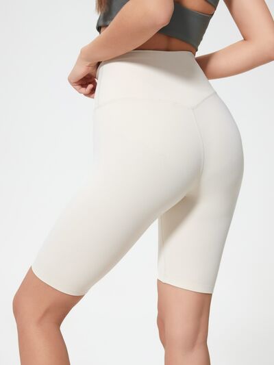 High rise wide waistband active shorts.