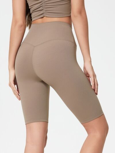High rise wide waistband active shorts.