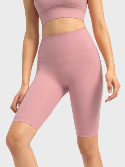 High rise wide waistband active shorts.