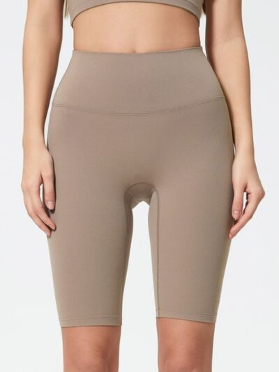 High rise wide waistband active shorts.