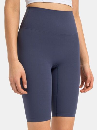 High rise wide waistband active shorts.
