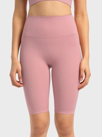 High rise wide waistband active shorts.
