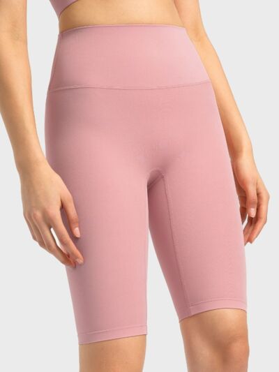 High rise wide waistband active shorts.