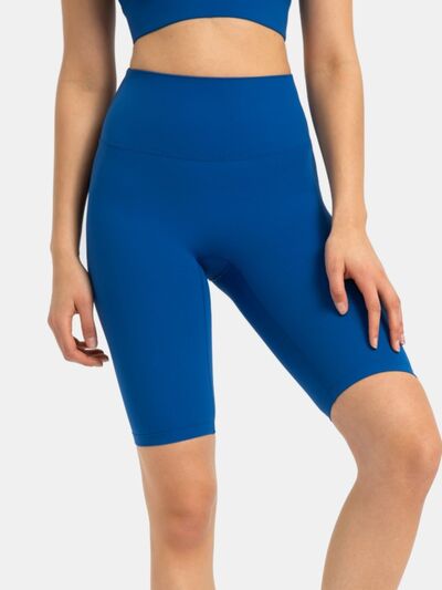 High rise wide waistband active shorts.