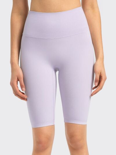 High rise wide waistband active shorts.