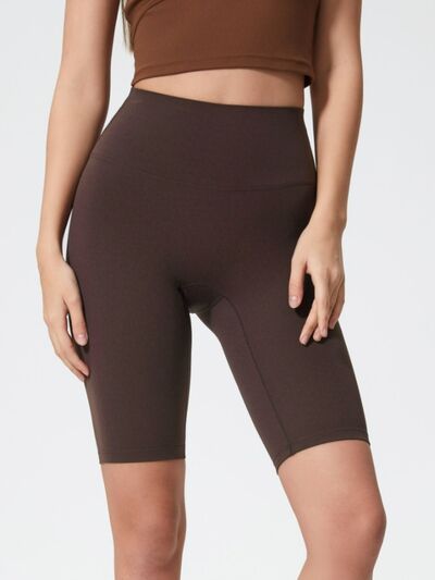 High rise wide waistband active shorts.
