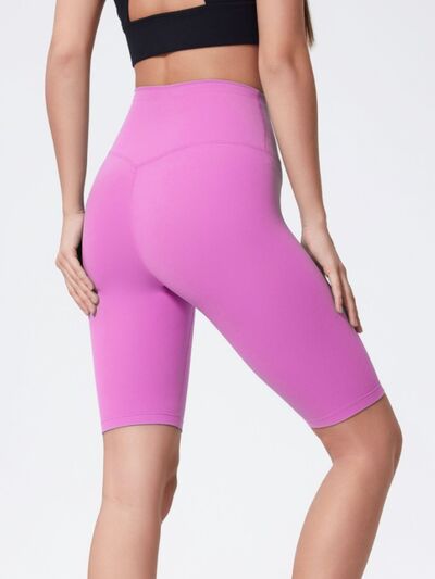 High rise wide waistband active shorts.
