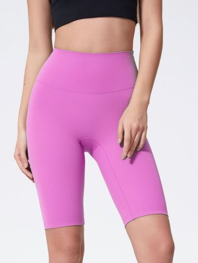 High rise wide waistband active shorts.