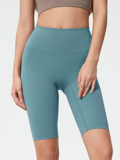 High rise wide waistband active shorts.