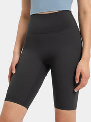 High rise wide waistband active shorts.