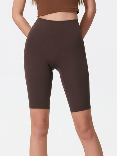 High rise wide waistband active shorts.