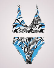 High Waist Bikini - Blue Tropical Abstract IX