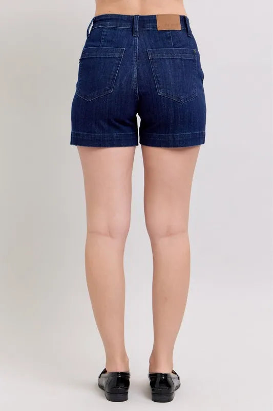 High-waist denim shorts with pockets.