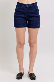 High-waist denim shorts with pockets.