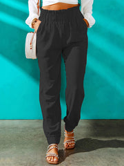 High waist joggers with pockets, casual style.
