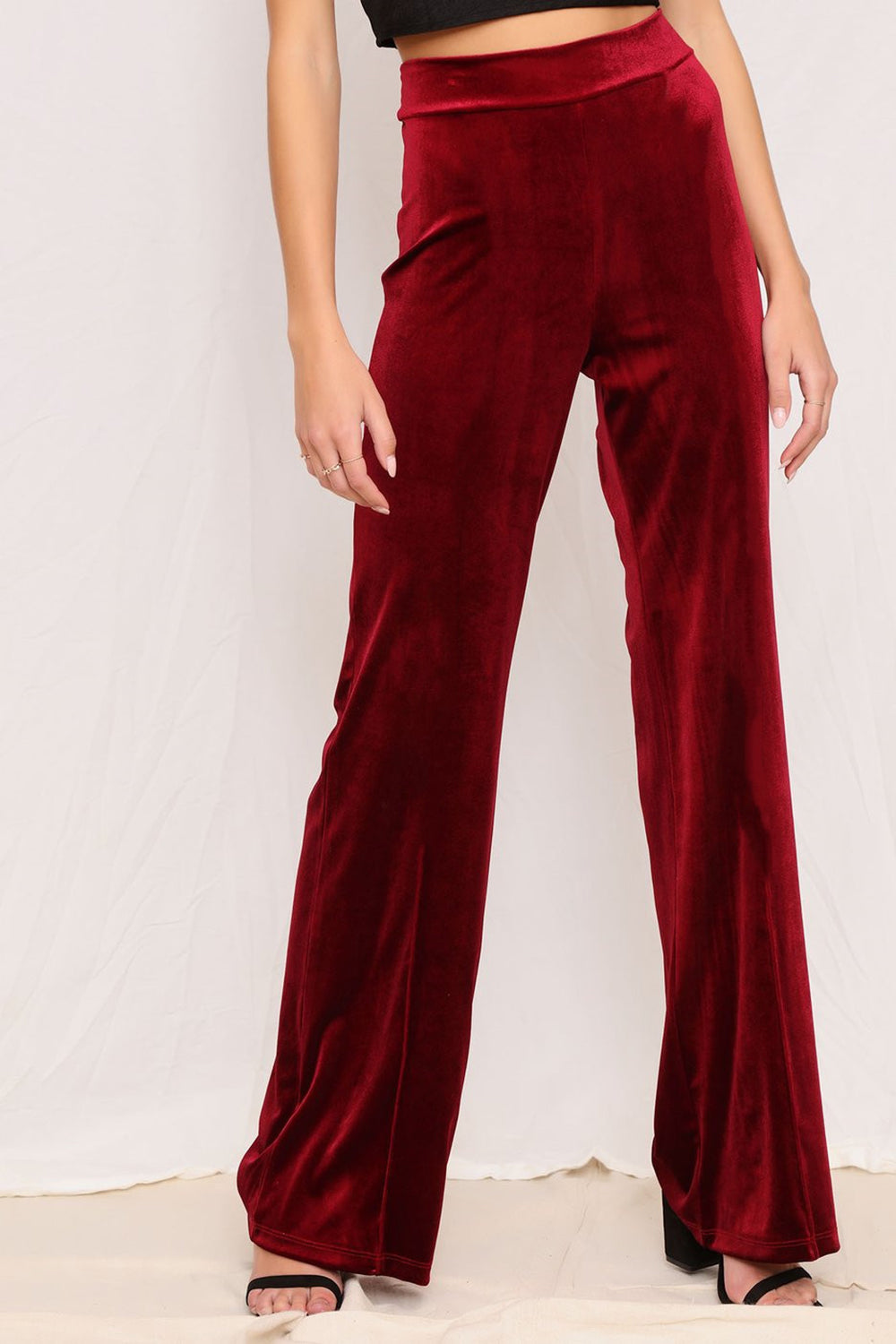 Full size high waist pants, opaque.