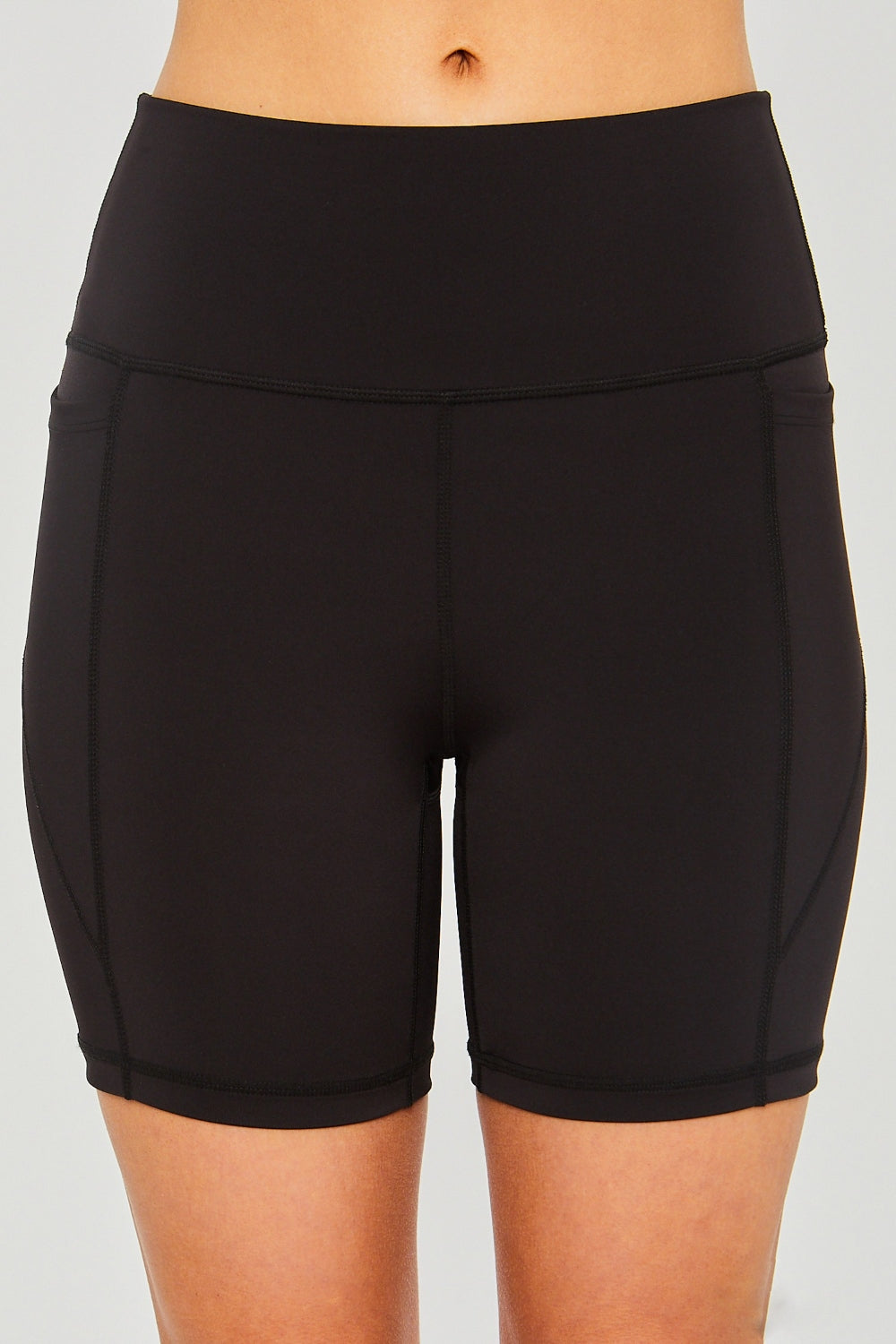High waist star seam detail denim shorts with raw hem and pockets.