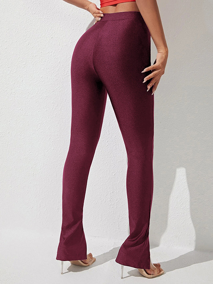 High waist slit skinny pants, fashion style.