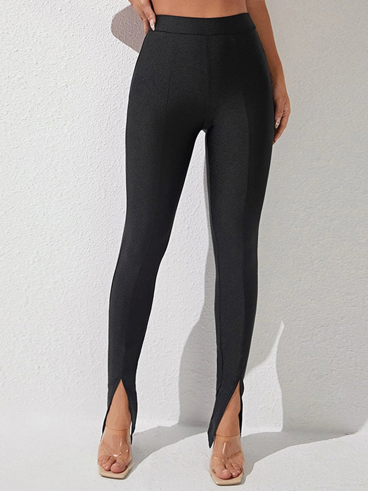 High waist slit skinny pants, fashion style.