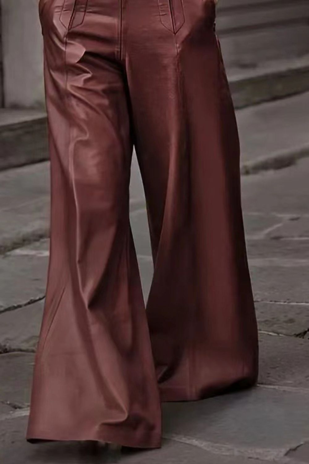 High waist wide flare pants with pockets, opaque.