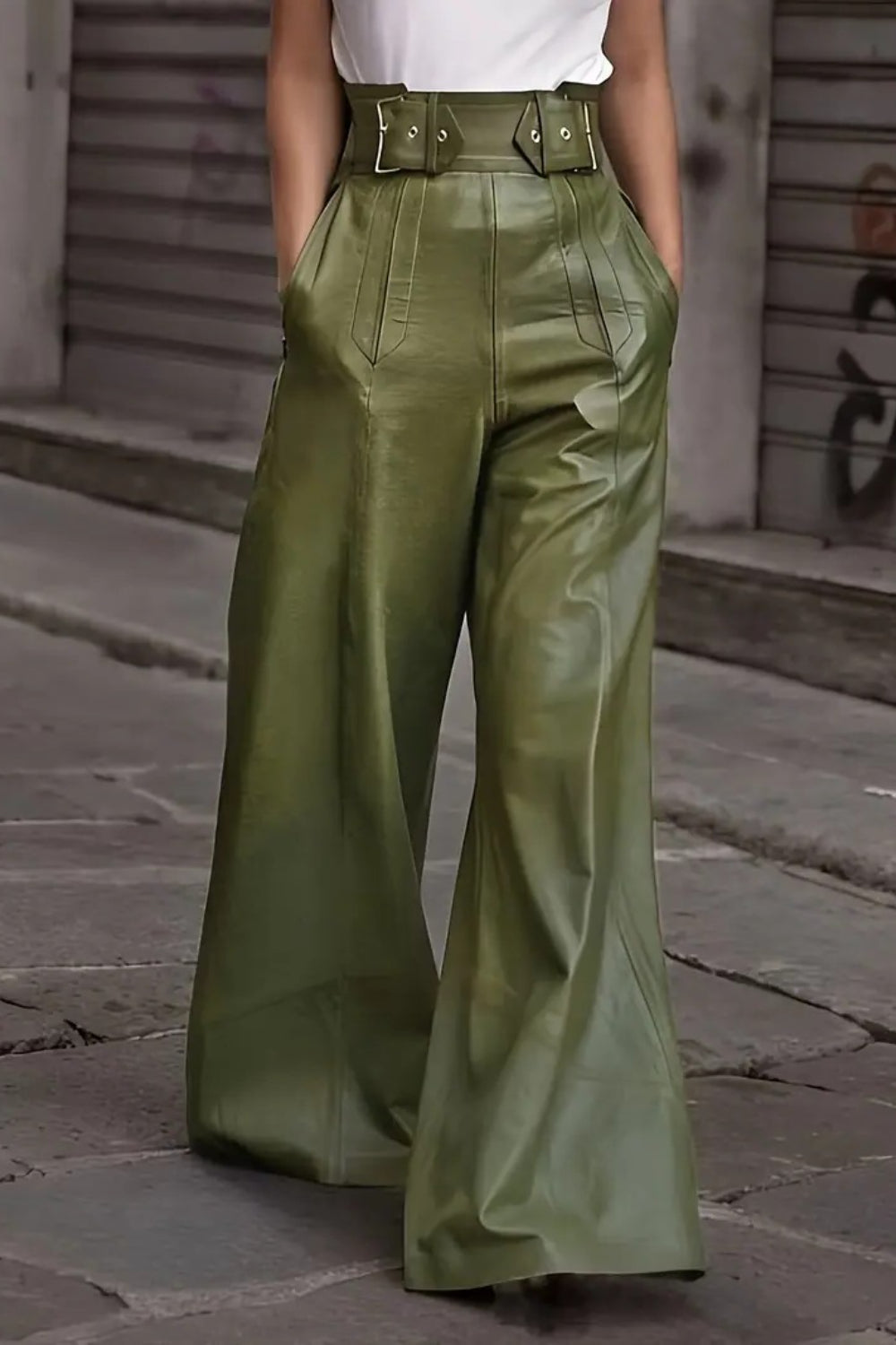 High waist wide flare pants with pockets, opaque.