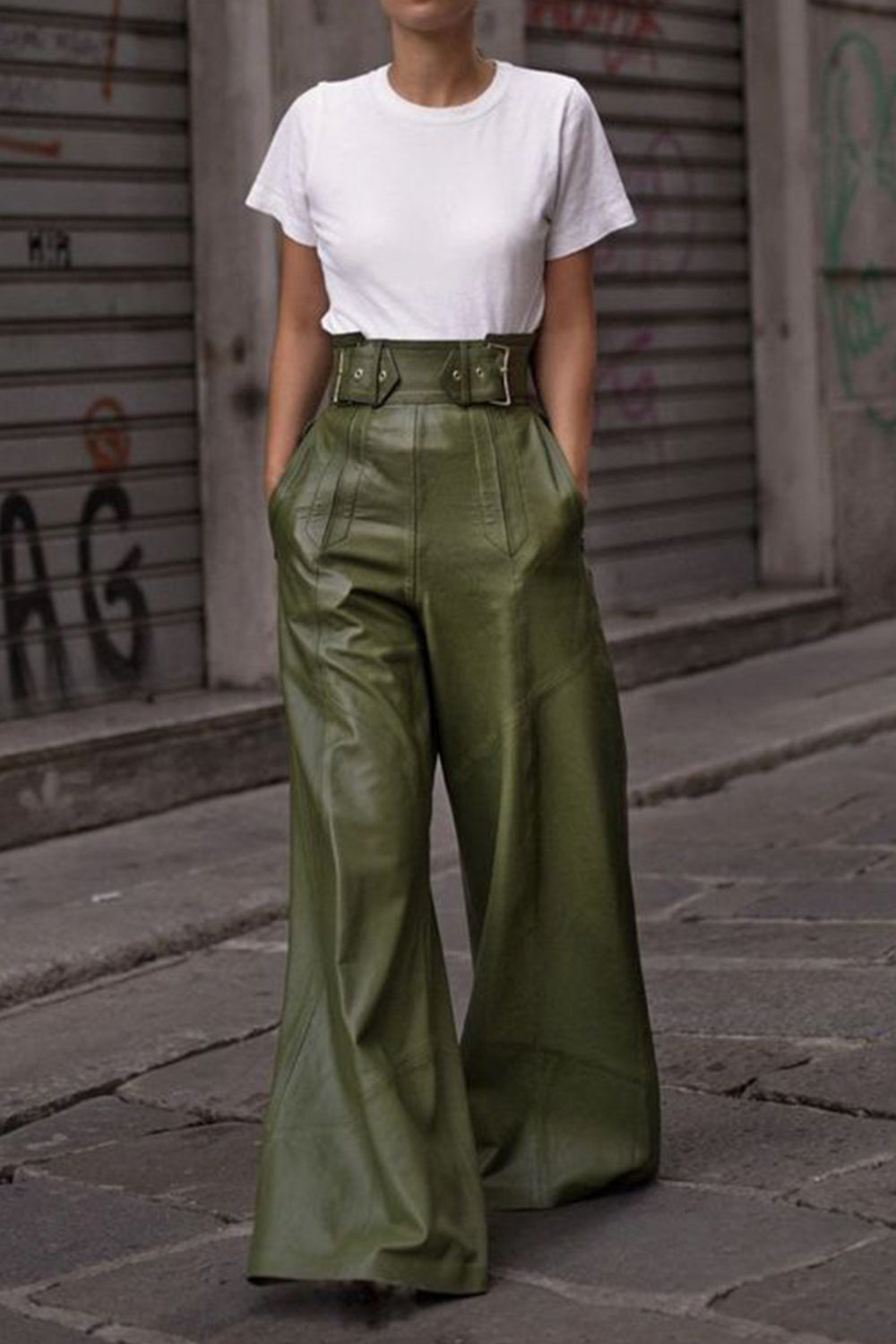 High waist wide flare pants with pockets, opaque.
