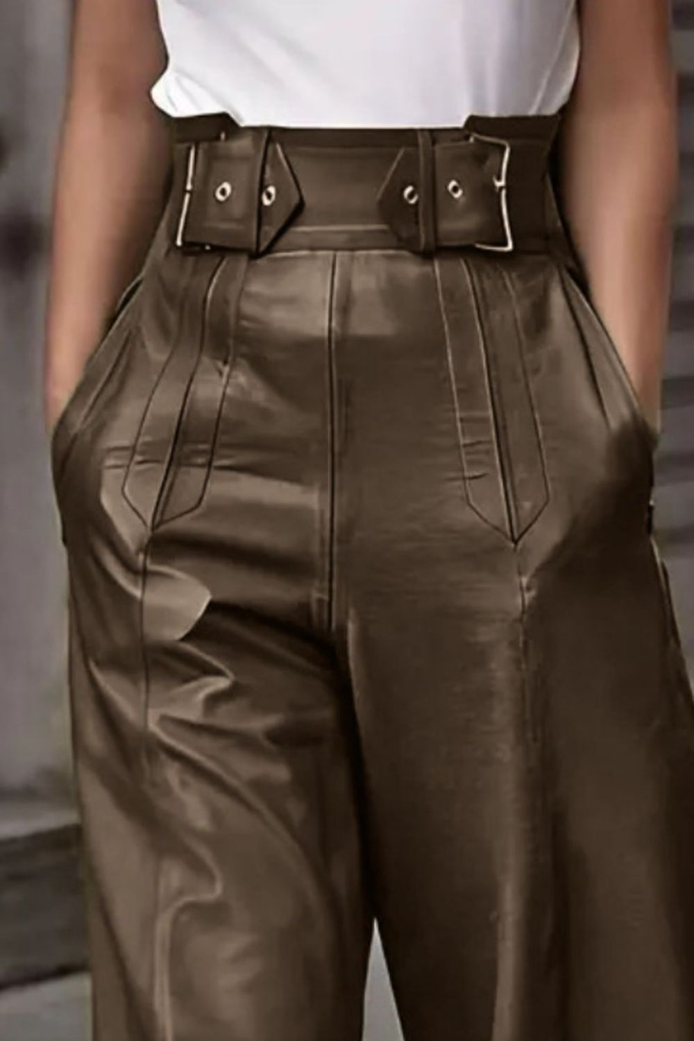 High waist wide flare pants with pockets, opaque.