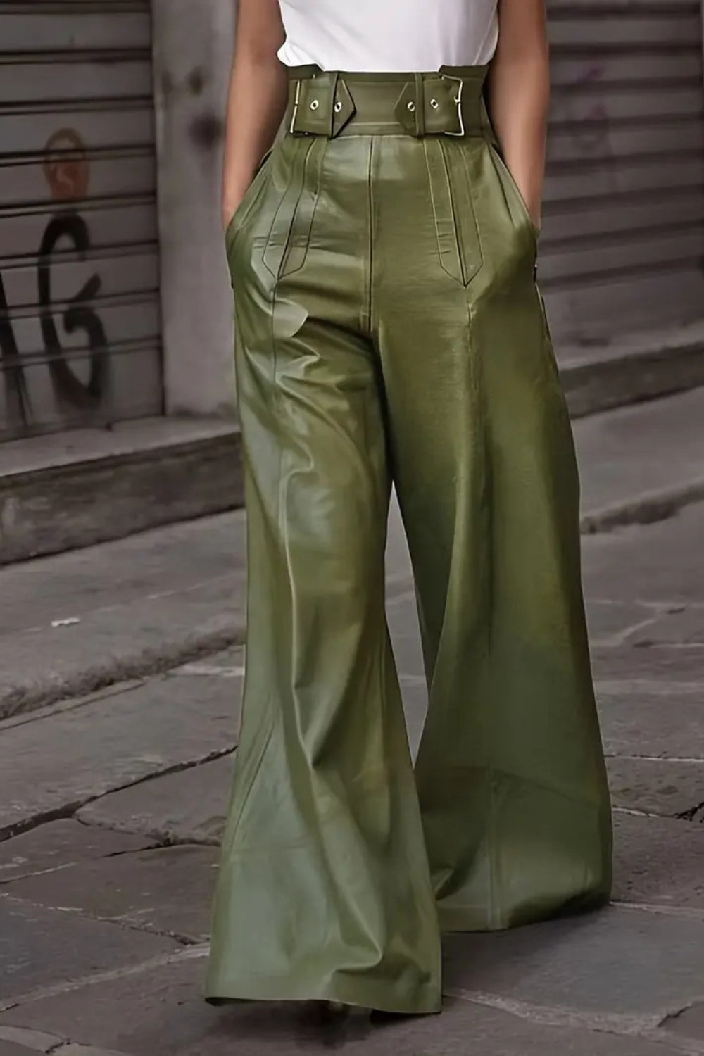 High waist wide flare pants with pockets, opaque.