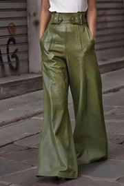 High waist wide flare pants with pockets, opaque.