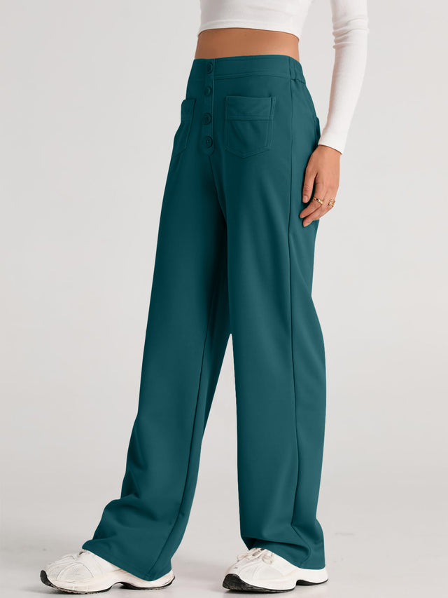 High waist wide leg pants with pockets, opaque.