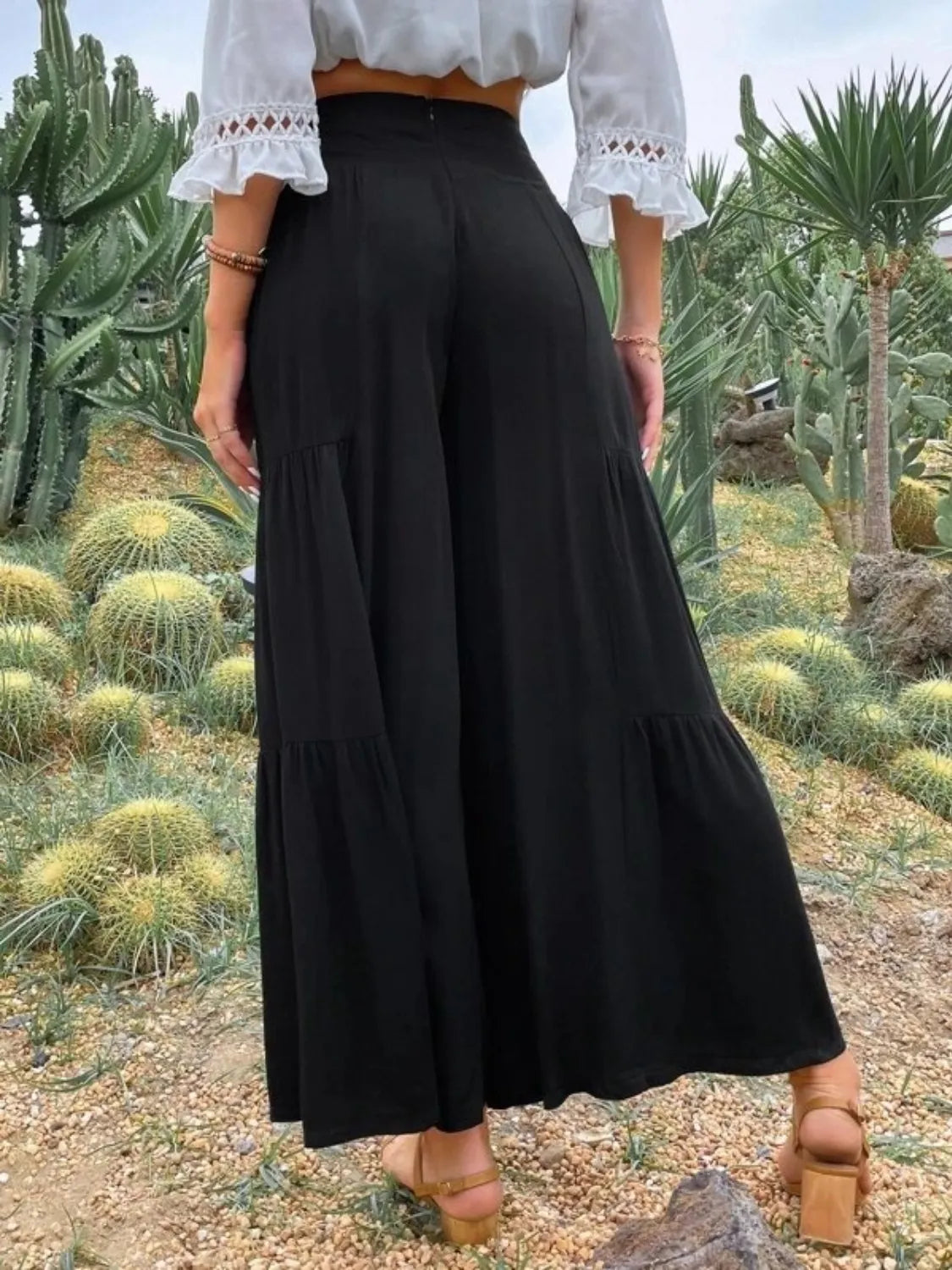 High waist wide leg pants with tiers.