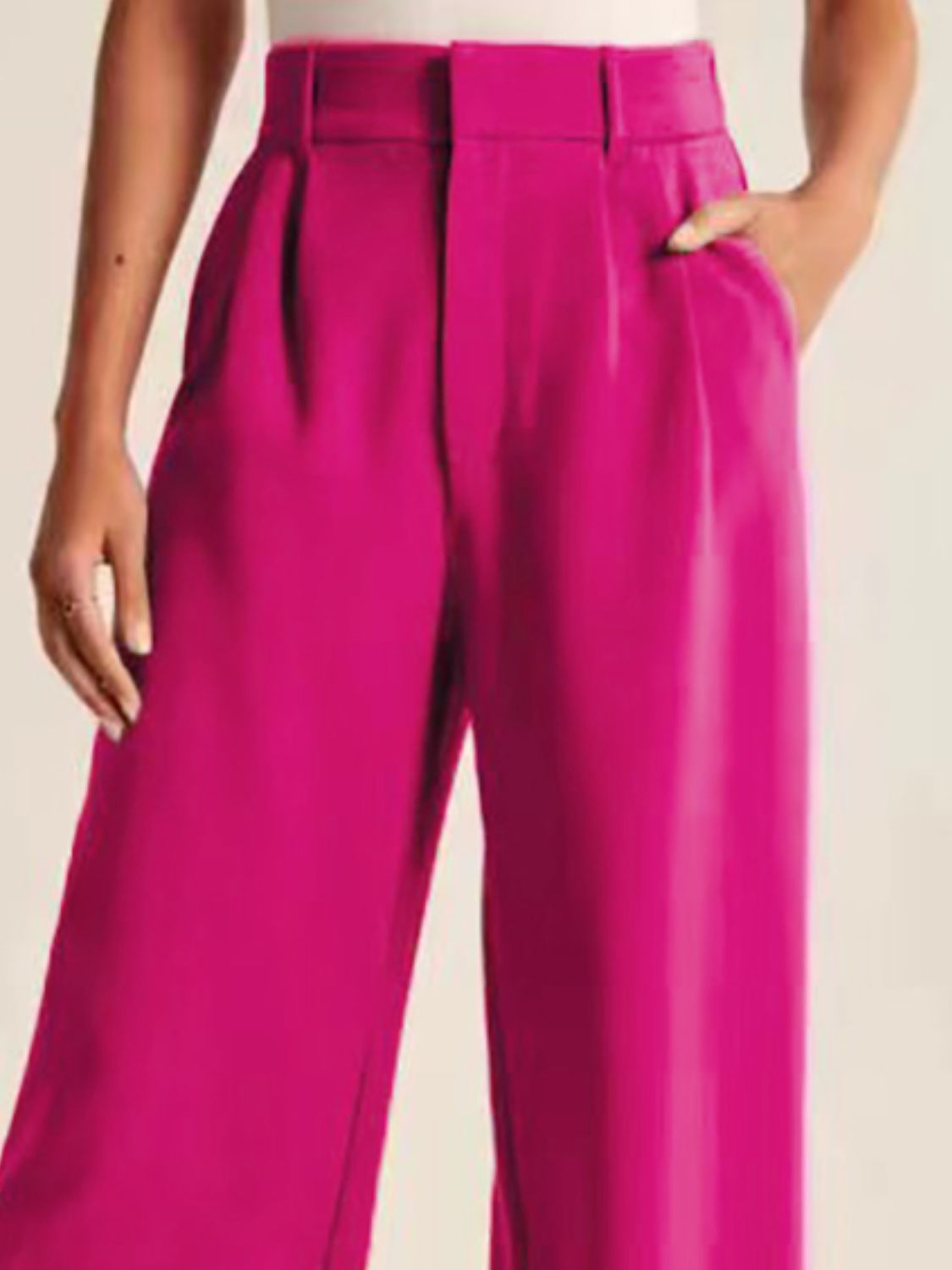 High waist wide leg pants, opaque.