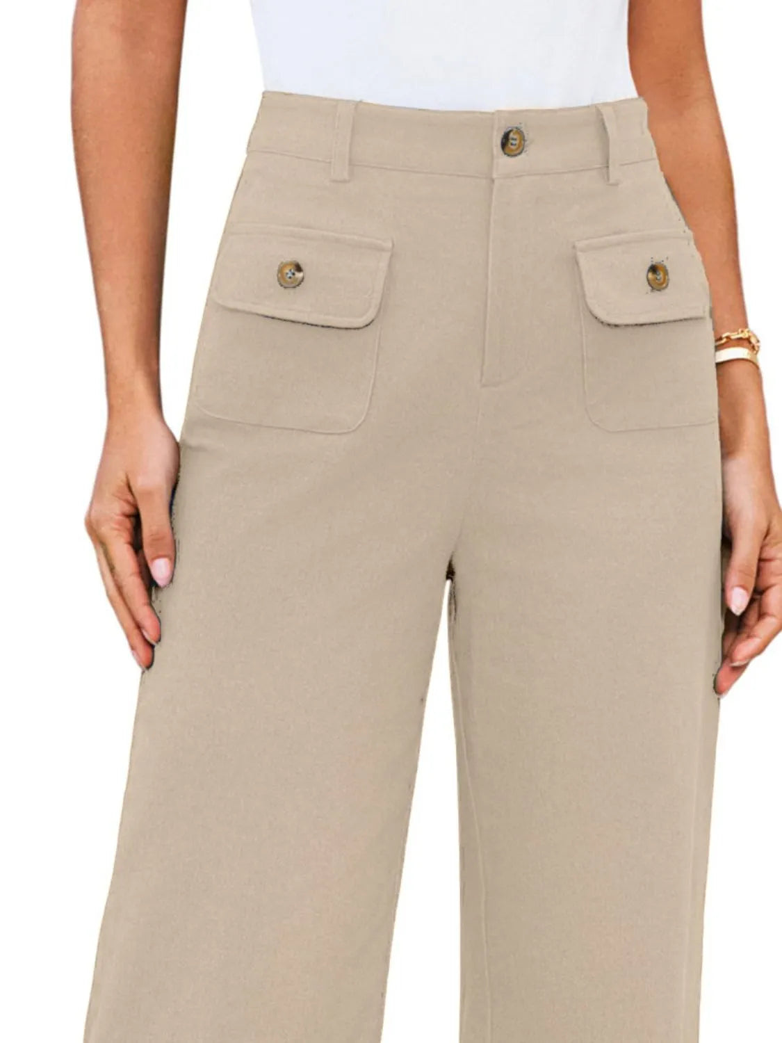 High waist wide leg pants with buttons and pockets.