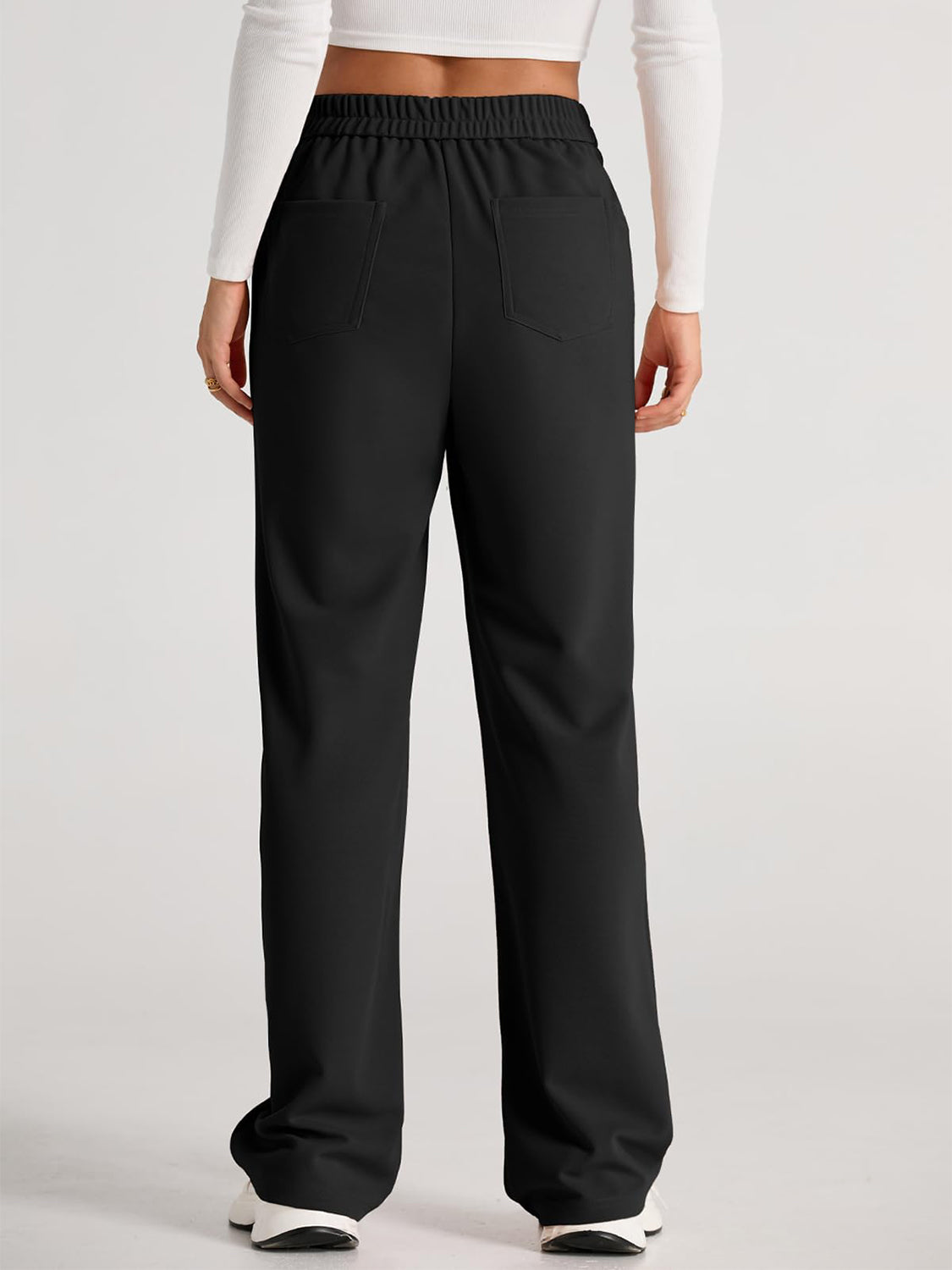 High waist wide leg pants with pockets, opaque.
