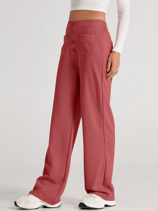High waist wide leg pants with pockets, opaque.