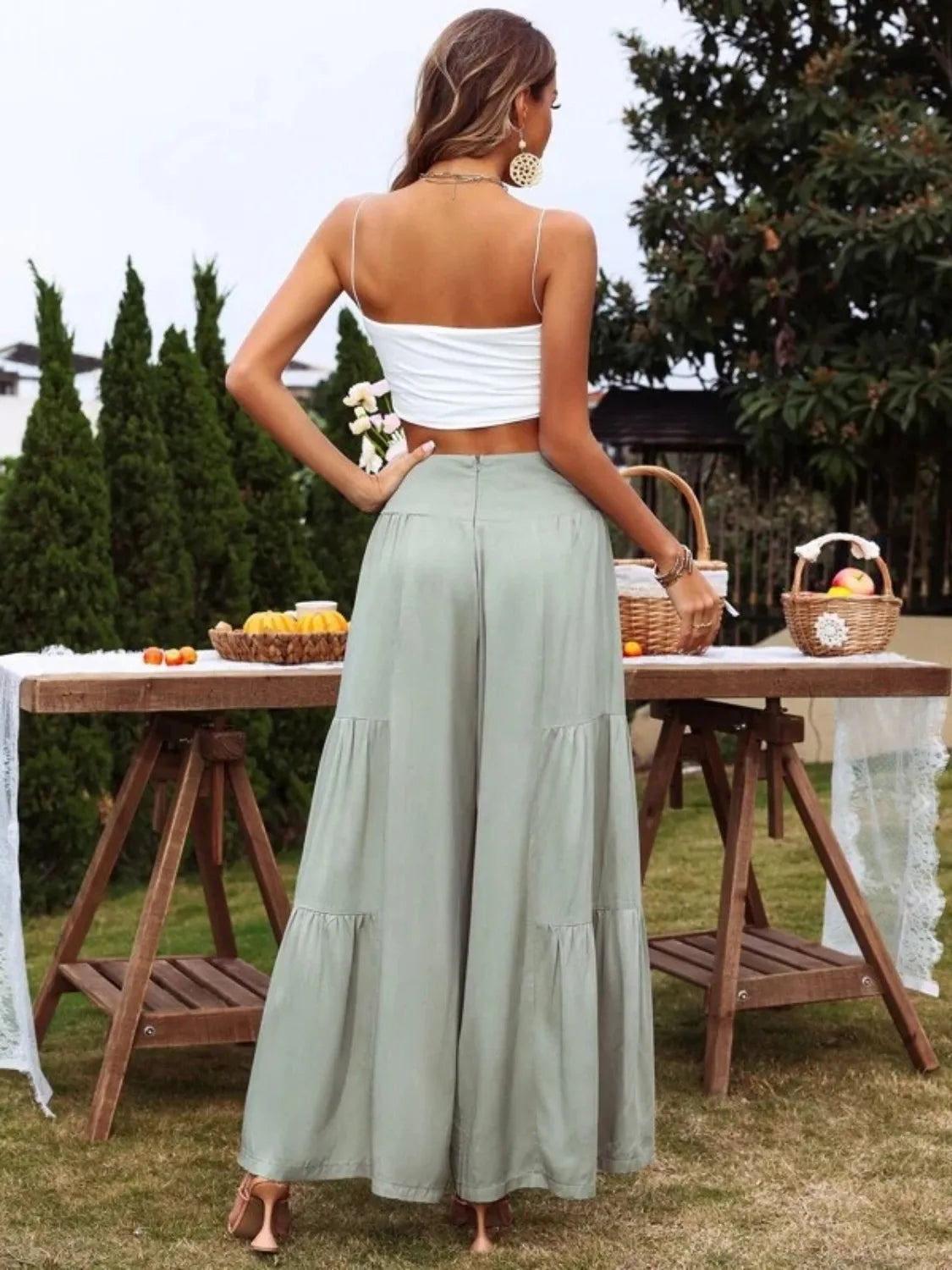 High waist wide leg pants with tiers.