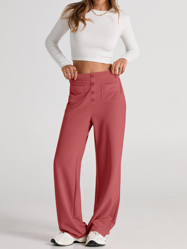 High waist wide leg pants with pockets, opaque.