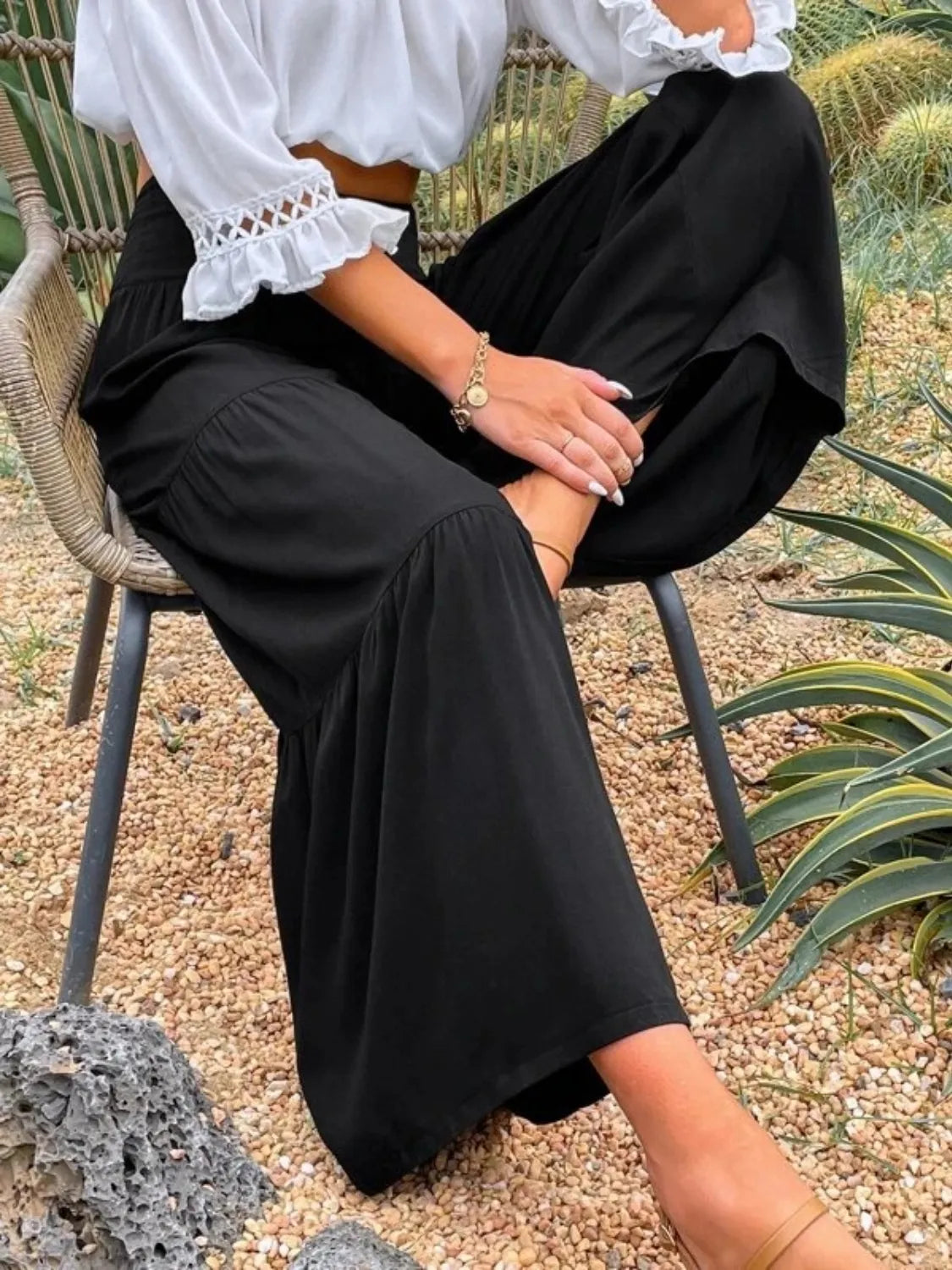 High waist wide leg pants with tiers.