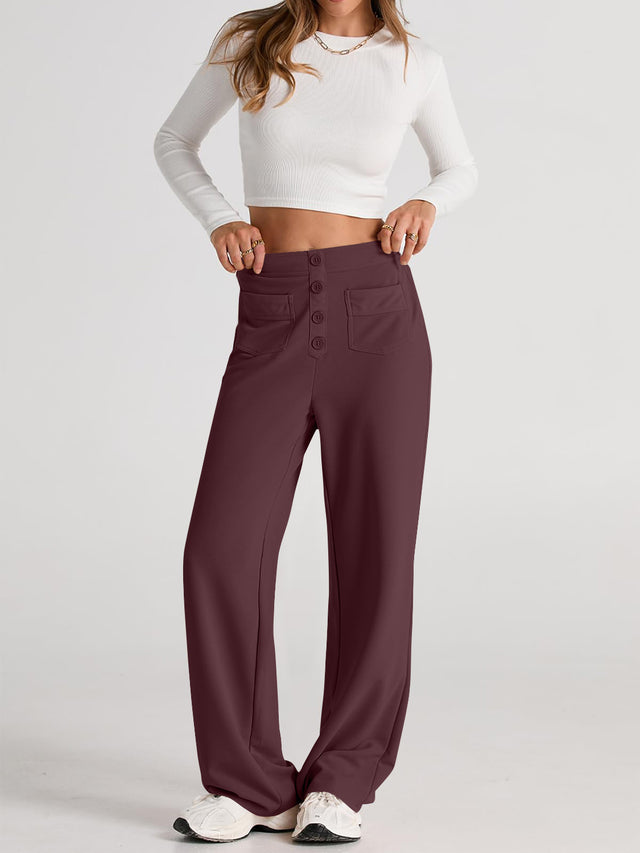 High waist wide leg pants with pockets, opaque.